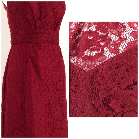 NEW Amsale Crimson Red Halter Lace Gown - Picture 7 of 8